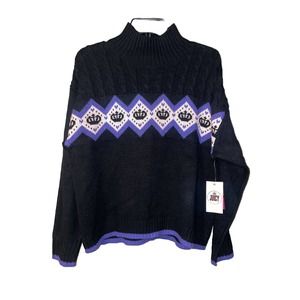 Juicy Couture Black & Purple Cable Knit Turtleneck Sweater